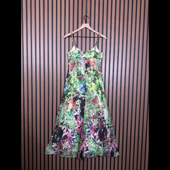 New Apanage Slip Dress US 4 Multicolor Blossom Tie Dye Midi Sleeveless A Line - Picture 2 of 9